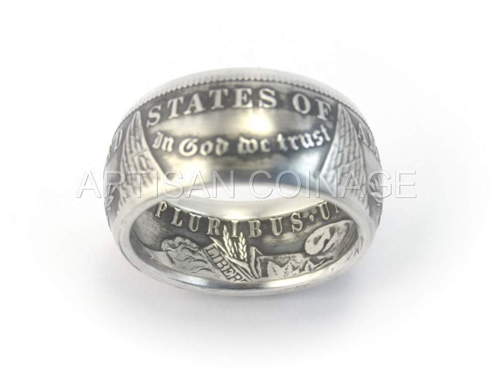 MORGAN Silver Dollar U.S. Coin Ring (Sizes 7-15) - Custom Handmade in USA (Antiqued/Tails, 7)