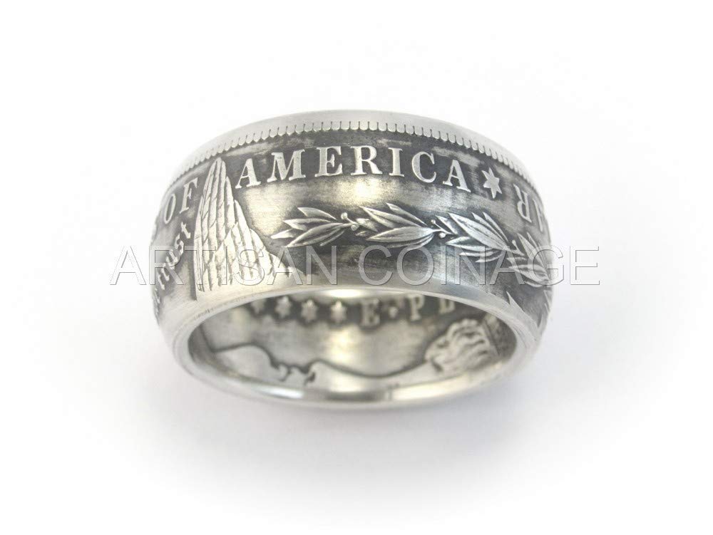 MORGAN Silver Dollar U.S. Coin Ring (Sizes 7-15) - Custom Handmade in USA (Antiqued/Tails, 7)