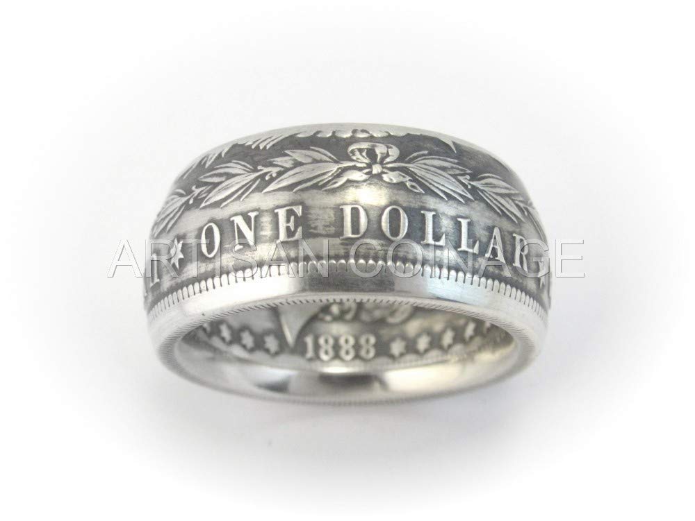 MORGAN Silver Dollar U.S. Coin Ring (Sizes 7-15) - Custom Handmade in USA (Antiqued/Tails, 7)