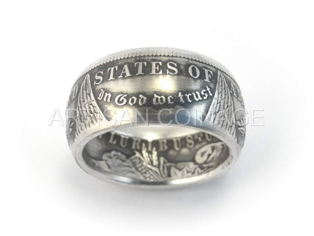 MORGAN Silver Dollar U.S. Coin Ring (Sizes 7-15) - Custom Handmade in USA (Antiqued/Tails, 7)