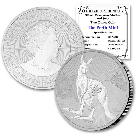 2023 P 2 oz Australian Kangaroo - Mother and Joey Silver Piedfort Coin Brilliant Uncirculated with Certificate of Authenticity $2 Seller BU