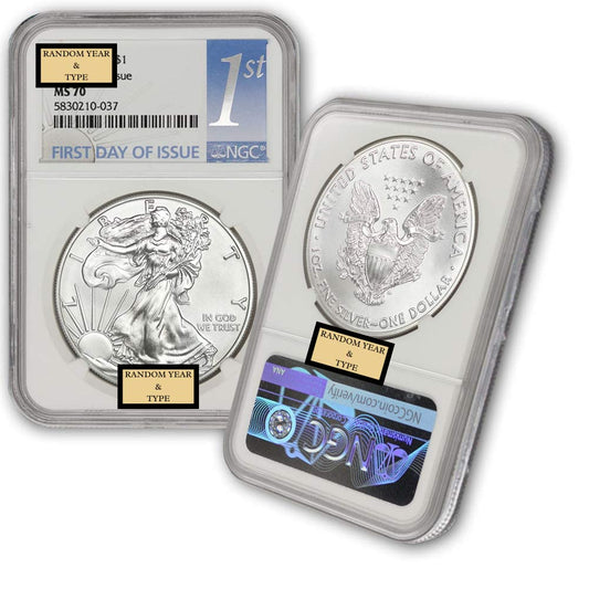 2015 - Present (Random Year) 1 oz American Silver Eagle Coin MS-70 (First Day of Issue) $1 NGC MS70