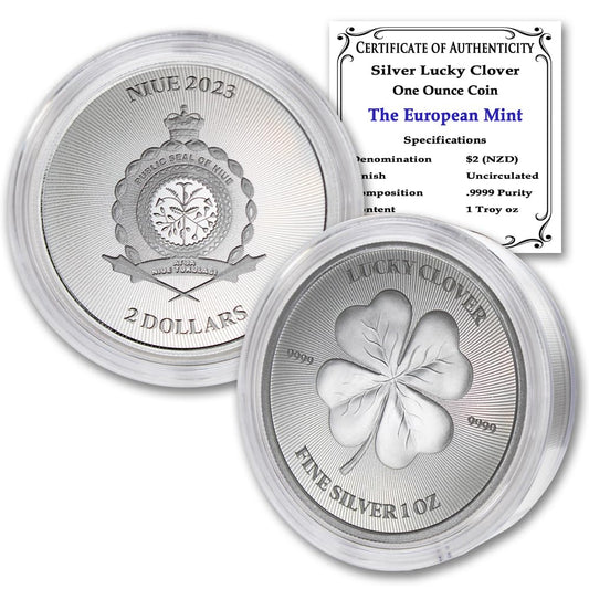 2023-1 oz Silver Lucky Clover Coin Brilliant Uncirculated (in Capsule) with Certificate of Authenticity $2 Seller BU