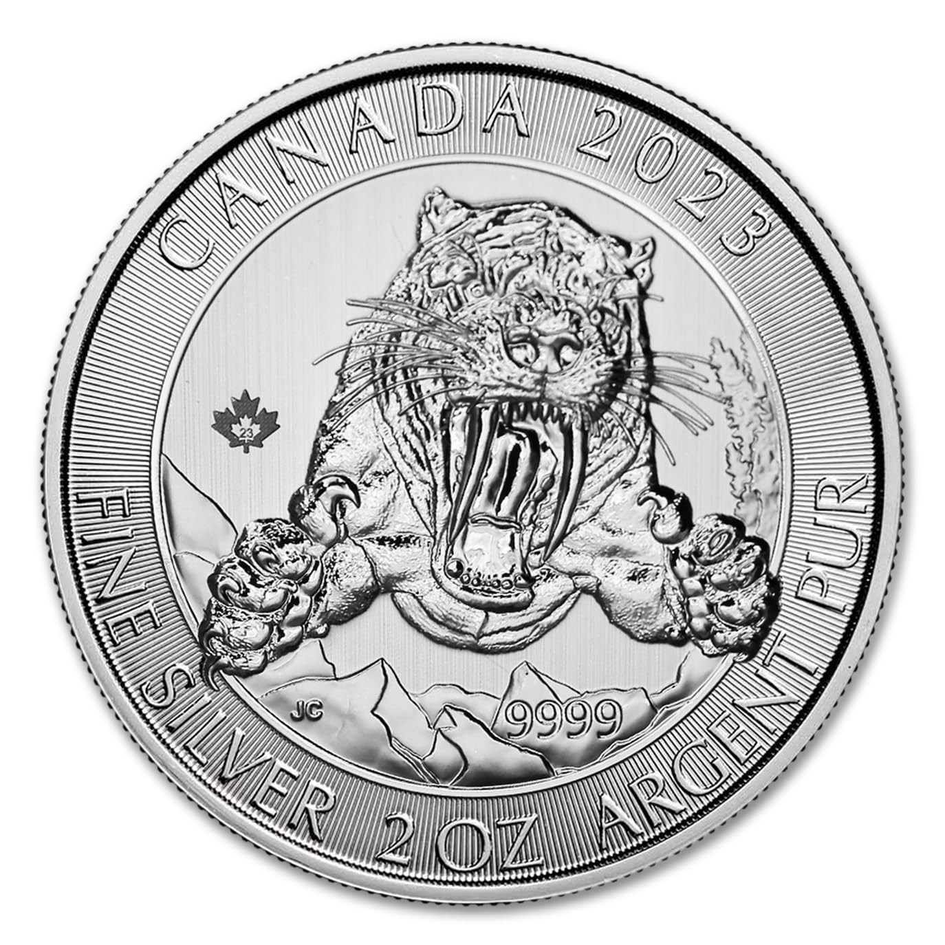 2023 2 oz Canadian Silver Smilodon Sabre-tooth Cat Coin - Ice Age of Canada Series - Brilliant Uncirculated with Certitificate of Authenticity $10 BU