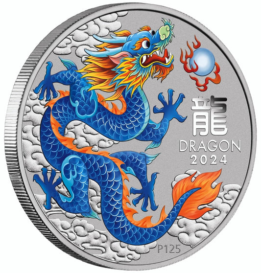 2024 P Year of the Dragon Blue Dragon 1 oz silver oin $1 seller Brilliant Uncirculated