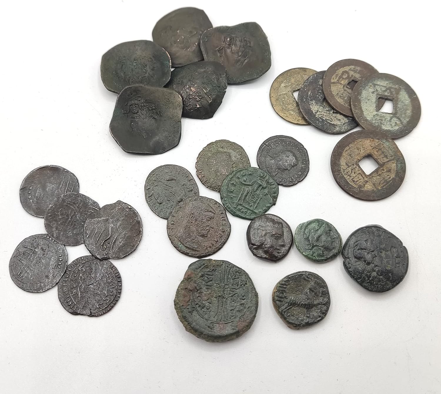 IMPACTO COLECCIONABLES 5 Original Coins from Ancient Empires in a Coin Bag - Greek Empire, Roman Empire, Byzantine Empire, Ottoman Empire and The Last Chinese Dynasty - Limited Collection