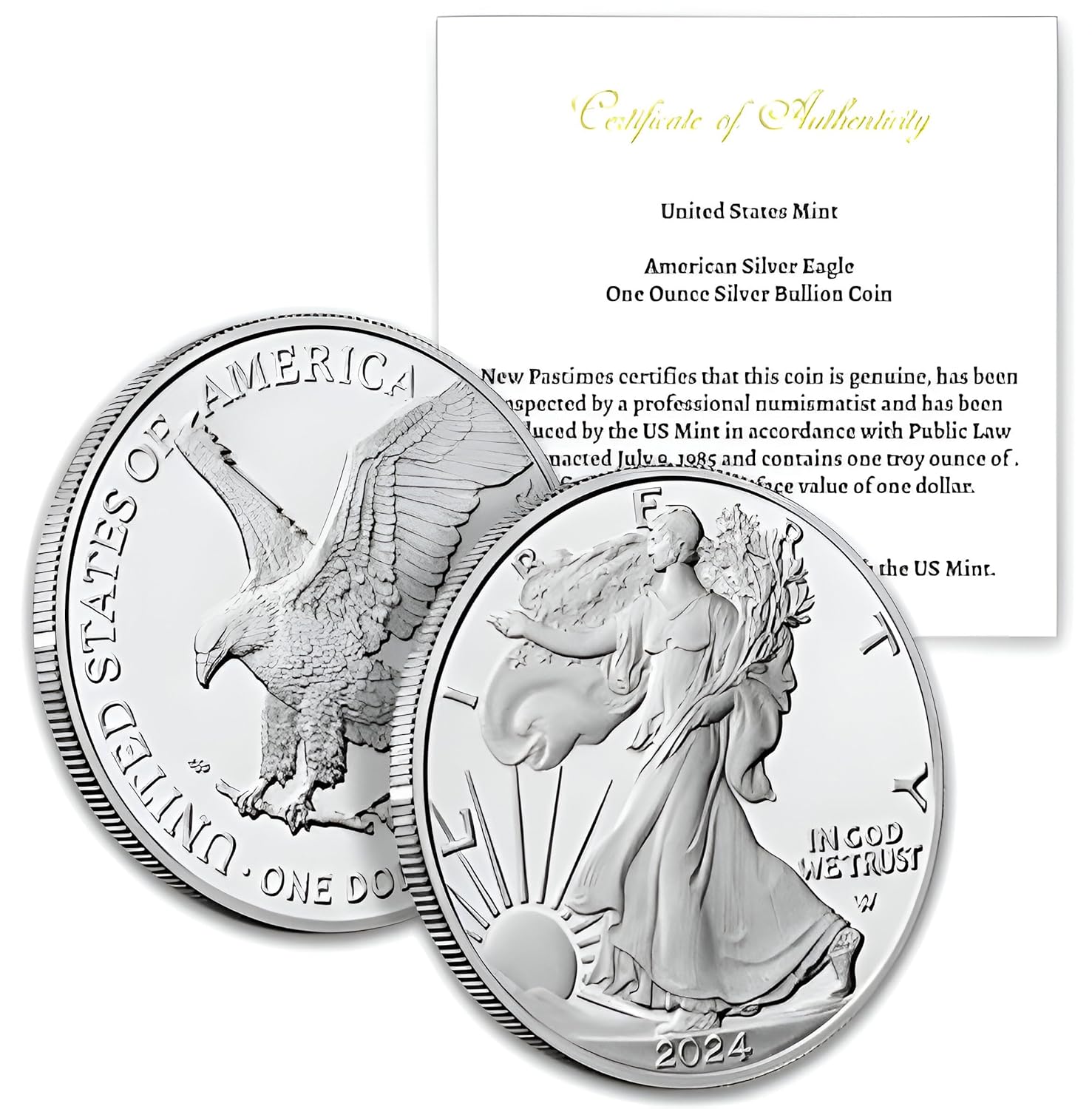 2024 - American Silver Eagle 1 oz Bullion Coin with Certificate of Authenticity $1 Seller Uncirculated