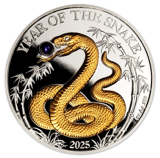 2025 C Lunar Year of The Snake 1 oz silver coin with pearl 40mm Seller Proof