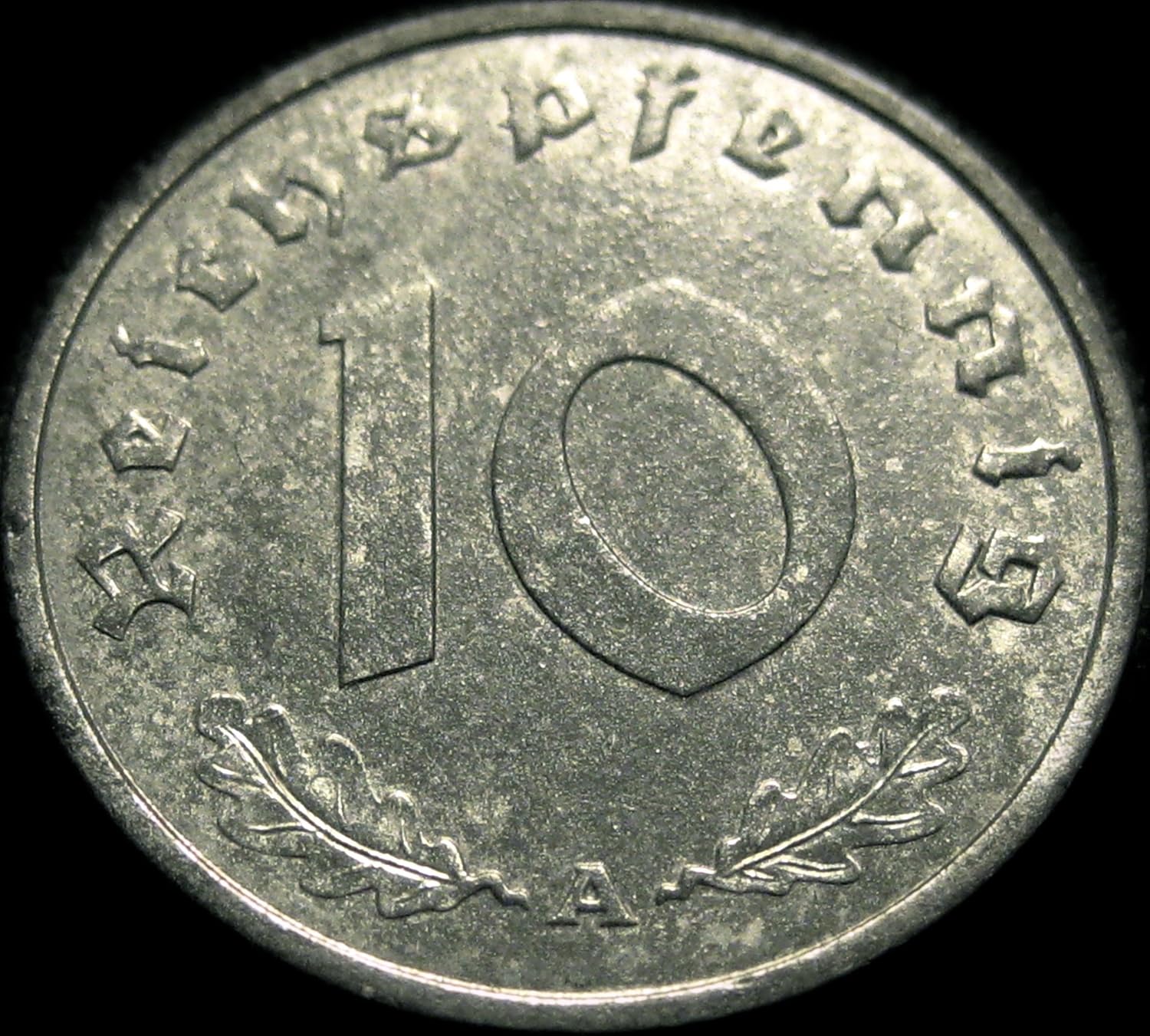 Authentic Germany Third Reich 10 Pfennig Coin World War II